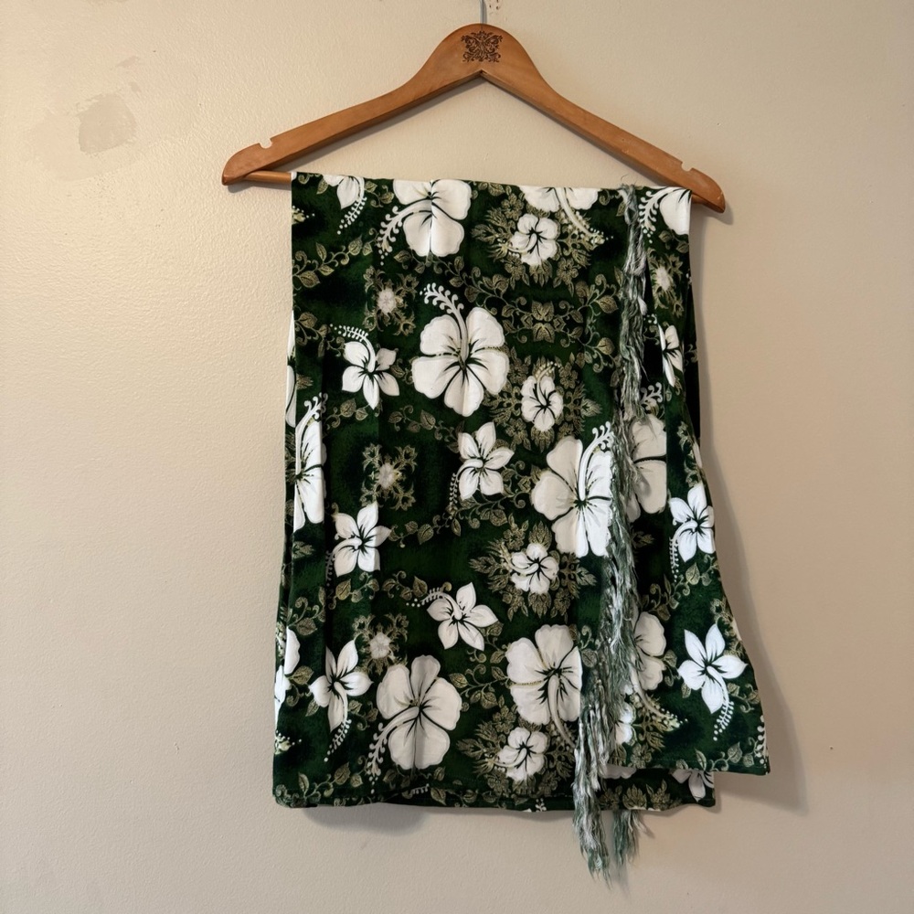 Vintage Hawaii 90s Wrap Dress Skirt Mult-function green hibiscus flower cotton